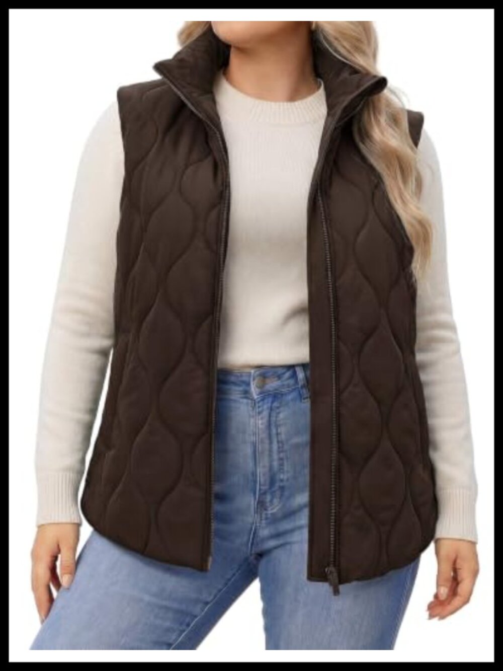 Plus Size Quilted Puffer Vest with Pockets Sleeveless Zip Up